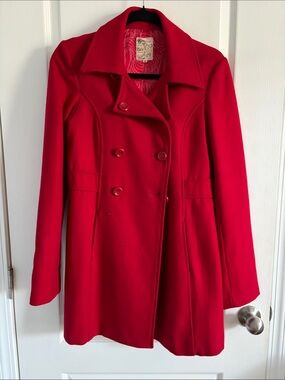 Tulle Women's Vibrant Red Wool Blend Pea Coat Women’s Medium